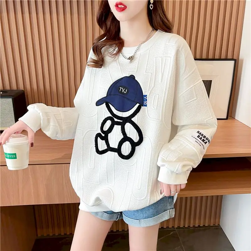 

Fashion Cartoon Pullovers Women Loose Design O-neck Outerwear Tops Spring Autumn Trend Thin Pullover Korean Style Sweatshirts