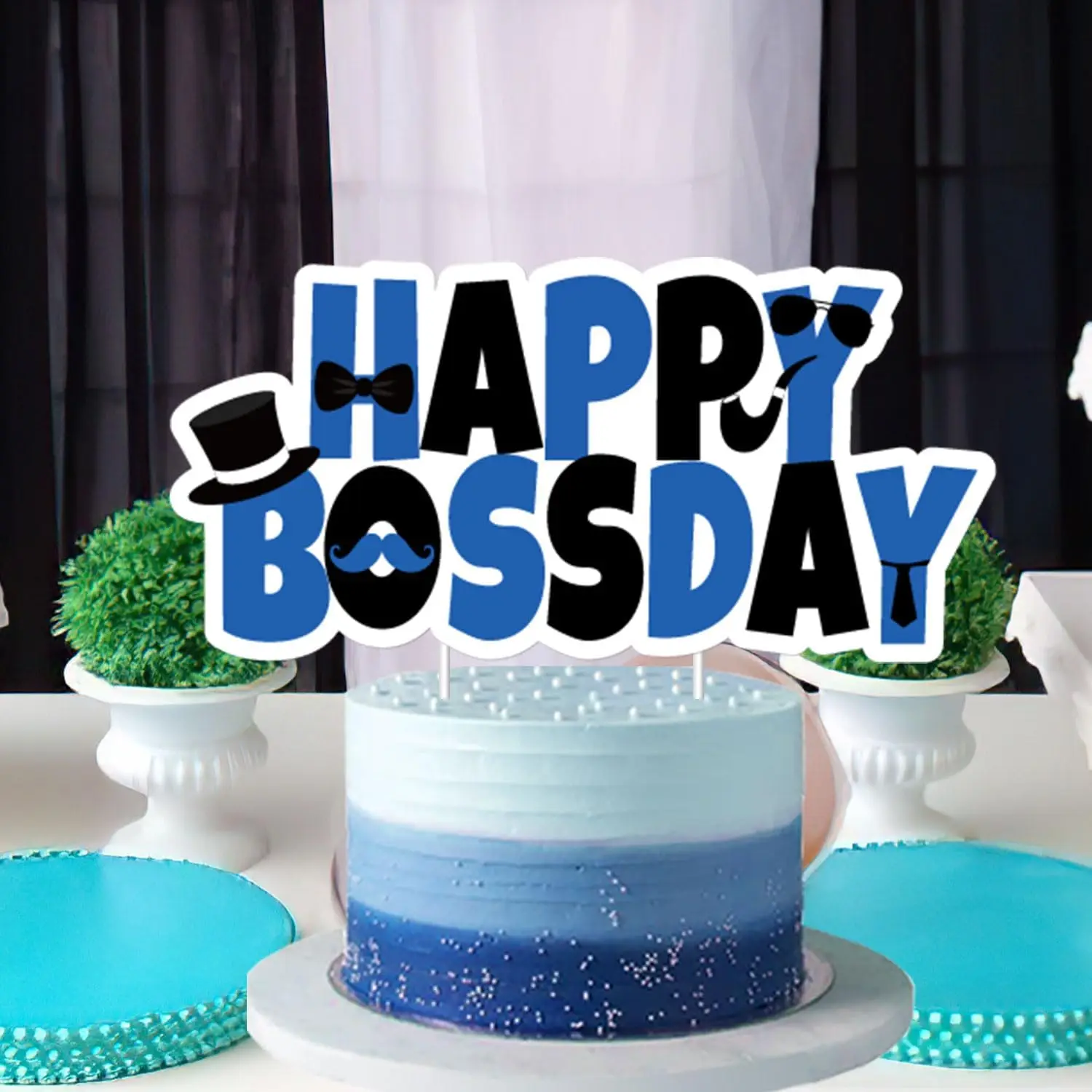 Фото Топпер для торта Cheereveal Happy Bossday Boss Boy, украшения для детской вечеринки, синий, черный, двойной принт, декор для торта для мальчиков, 1-й, 2-й, 3-й №4