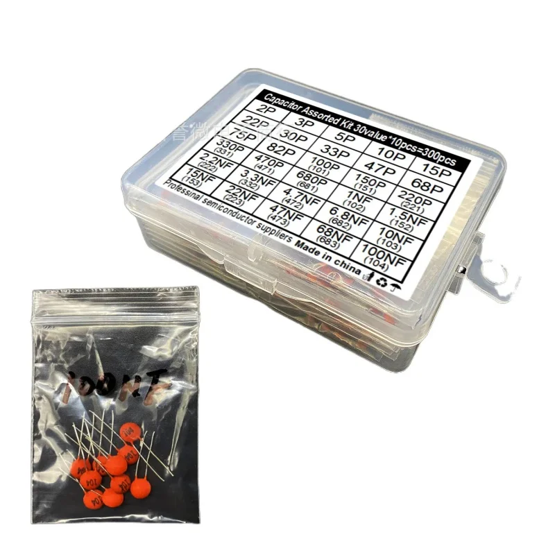 

300pcs Porcelain Capacitive Package Direct Plug Capacitor 2pf-0.1uf Total 30 Kinds Each 10 Pieces Porcelain Packs