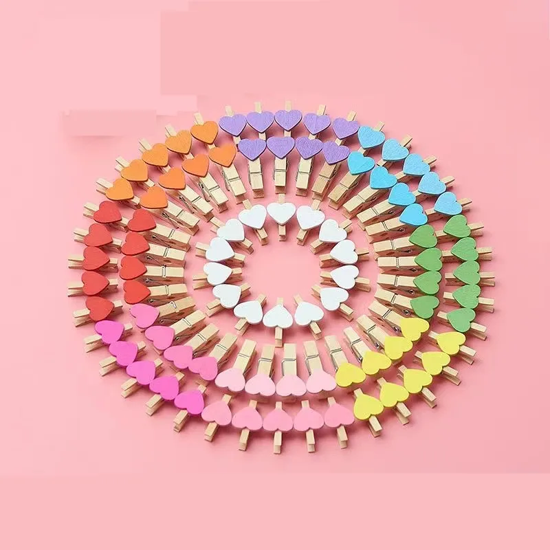 

10/20Pcs Heart Love Star Wooden Clothes Photo Paper Craft Postcard Clips Home Wedding Decoration Bedroom Decor Festival Gifts