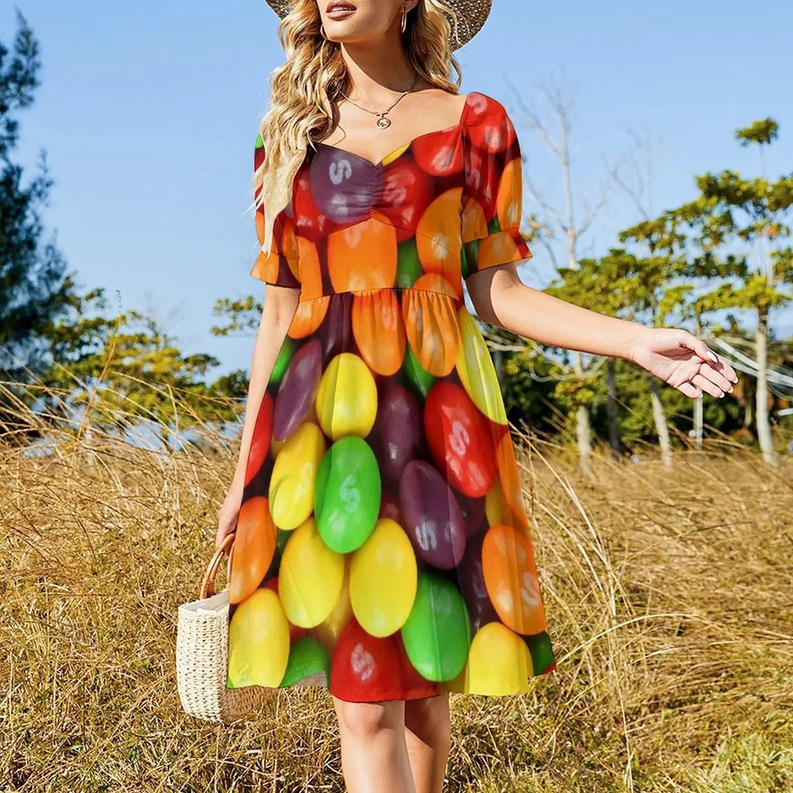 Skittles Платье с короткими рукавами Летняя женская одежда Женские платья юбка