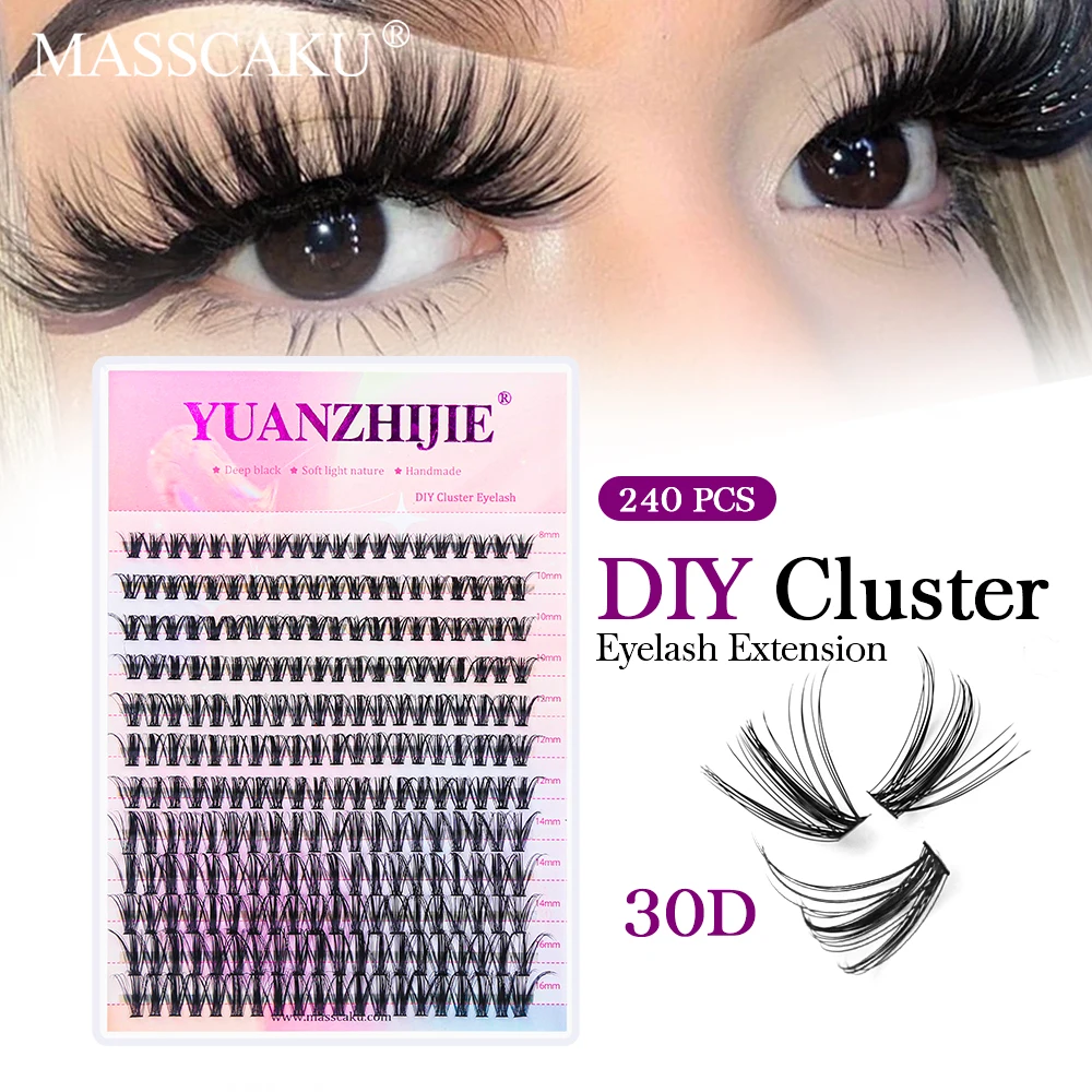 

MASSCAKU Mink Eyelash Extension Natural 3D Russian Volume Faux Eyelashes Individual 20D/30D/40D Cluster Lashes Makeup Cilia