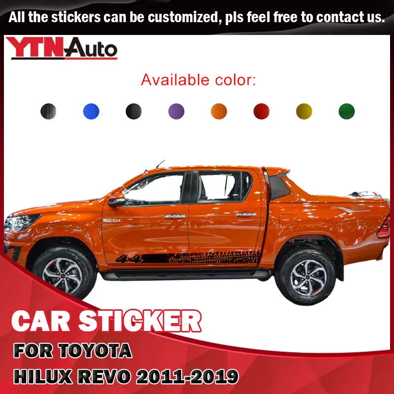 4x4 Tire Track Stripe Side Door Body Car Decals Graphic Vinyl Car Decoration Stickers For Toyota Hilux Revo 2011-2017 2018 2019
