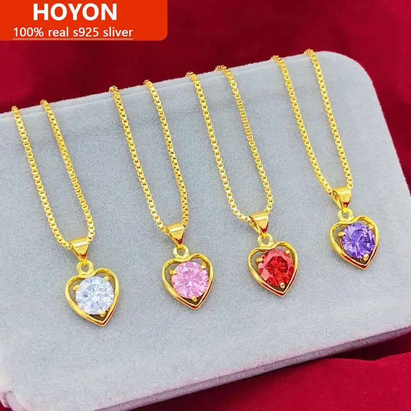 

HOYON 18K Gold Color Natural Colored Love White Purple Pink Ruby Gemstone Necklace For Women Heart Pendant Wedding Jewelry Free
