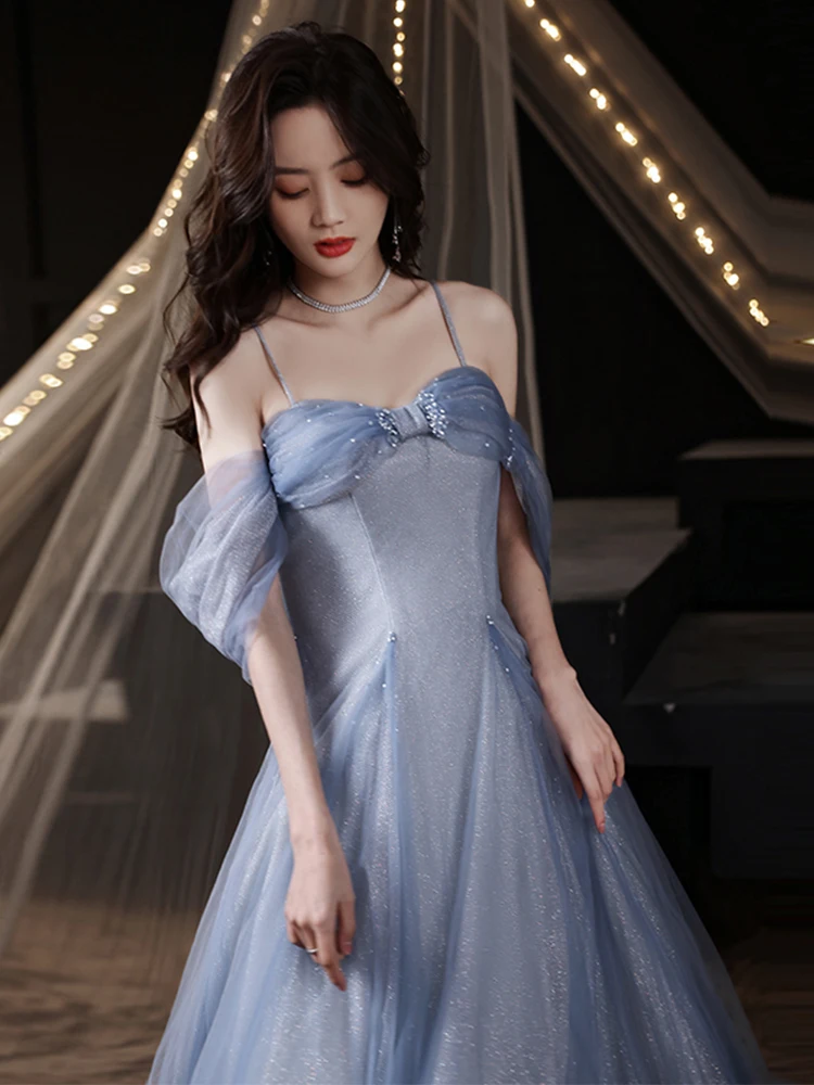 

Sexy Spaghetti Strap Evening Dress New Exquisite Beading Backless Celebrity Gowns Retro Glitter Lace Up Banquet Dresses