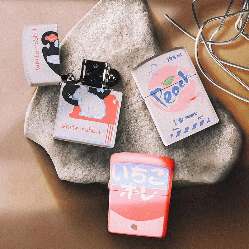 

28Style Drinks Pattern Metal Kerosene Lighter Men Woman Windproof Smoking Ligniter Personality Cartoon Accessories Creative Gift