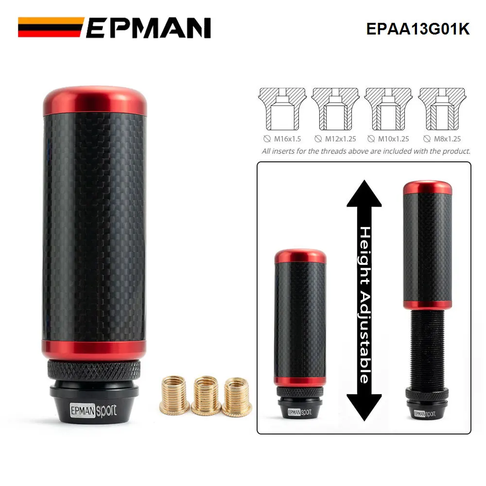 

Ручка переключения передач EPMAN, из углеродного волокна с регулируемой высотой, M12x1.25, с резьбой M10x1.5, M10x1.25, M8x1.25, EPAA13G01K