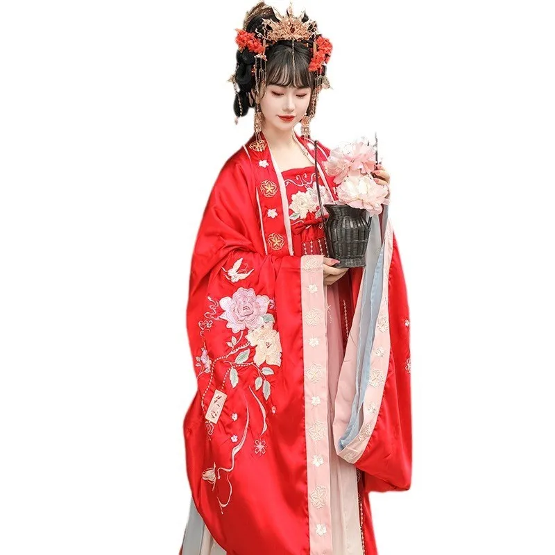 Hanfu женская красная рубашка с большими рукавами и вышивкой Чеховская юбка в