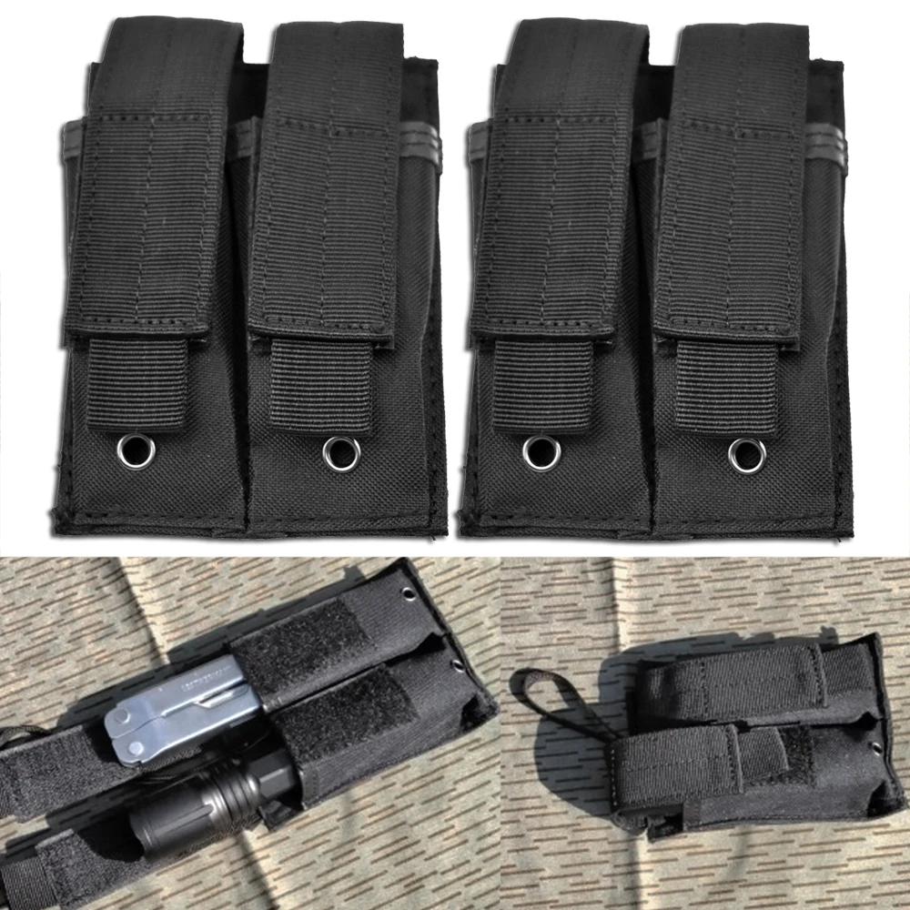 

2pcs Molle Pistol Mag Pouch Tactical Double Magazine Pouch Tool Organizer Flashlight Holder for 9mm/.40 Calibers Glock Sig P226