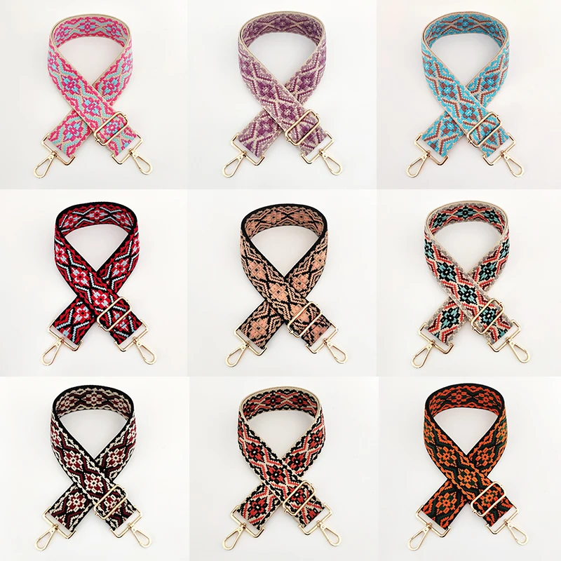 

National Style Jacquard Bag Wide Shoulder Strap Colorful Adjustable Messenger Bag Reduce The Burden Thicken Strap Bag Accessory