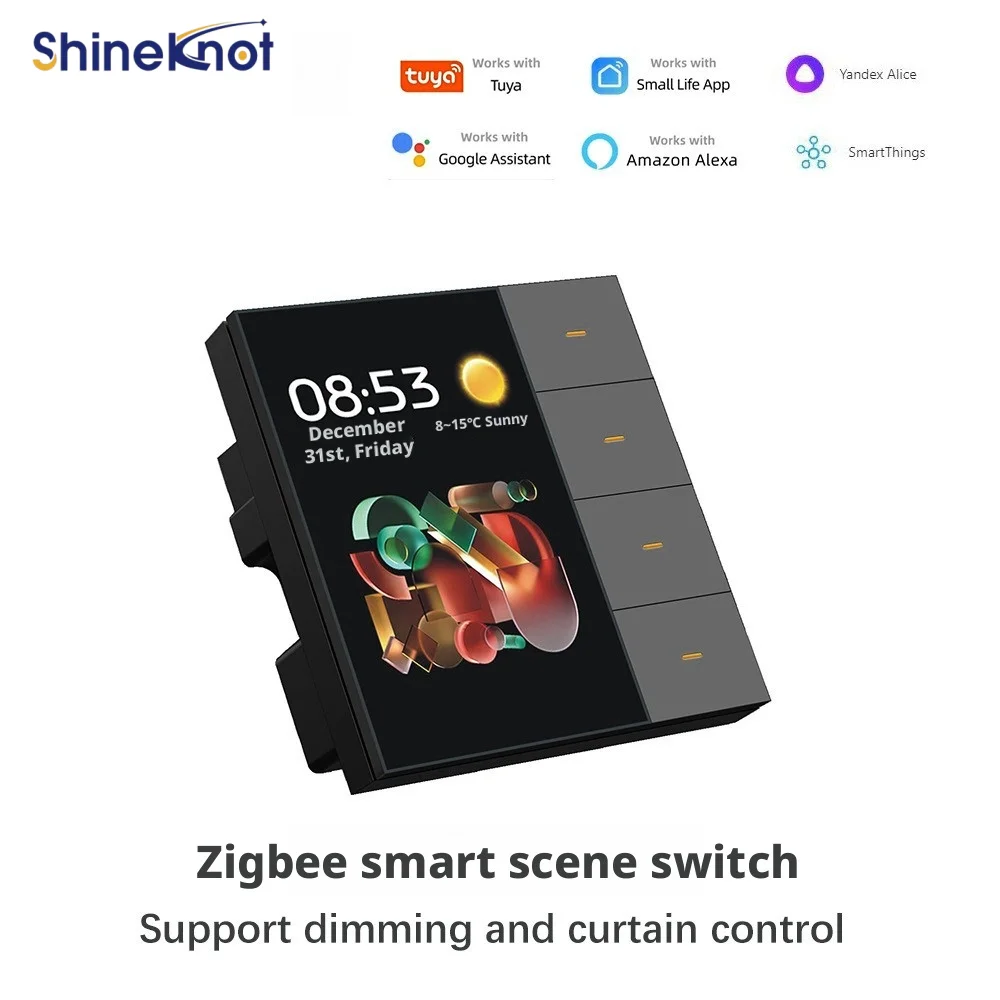 Фото Умный выключатель Shineknot Tuya с 3,5-дюймовым экраном и 4-значной кнопкой Zigbee для управления всем домом, управление умным домом №4