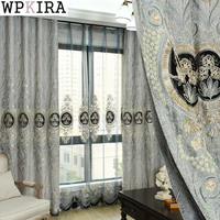 european chenille coiled embroidered curtain for living room grey finished product blackout window bedroom shade blind s628e