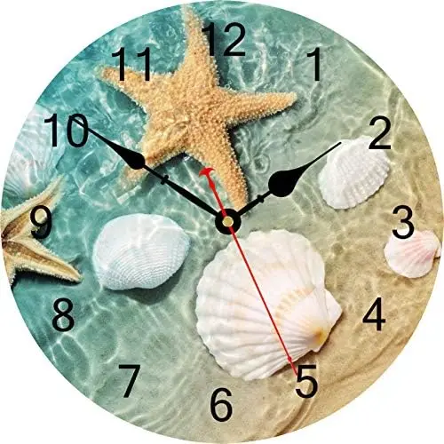 

30 cm Concha Estrella de Mar Reloj de Pared, Interior Moderno Silencioso Relojes, Náutico Analógico Madera Reloj de Pared Deco