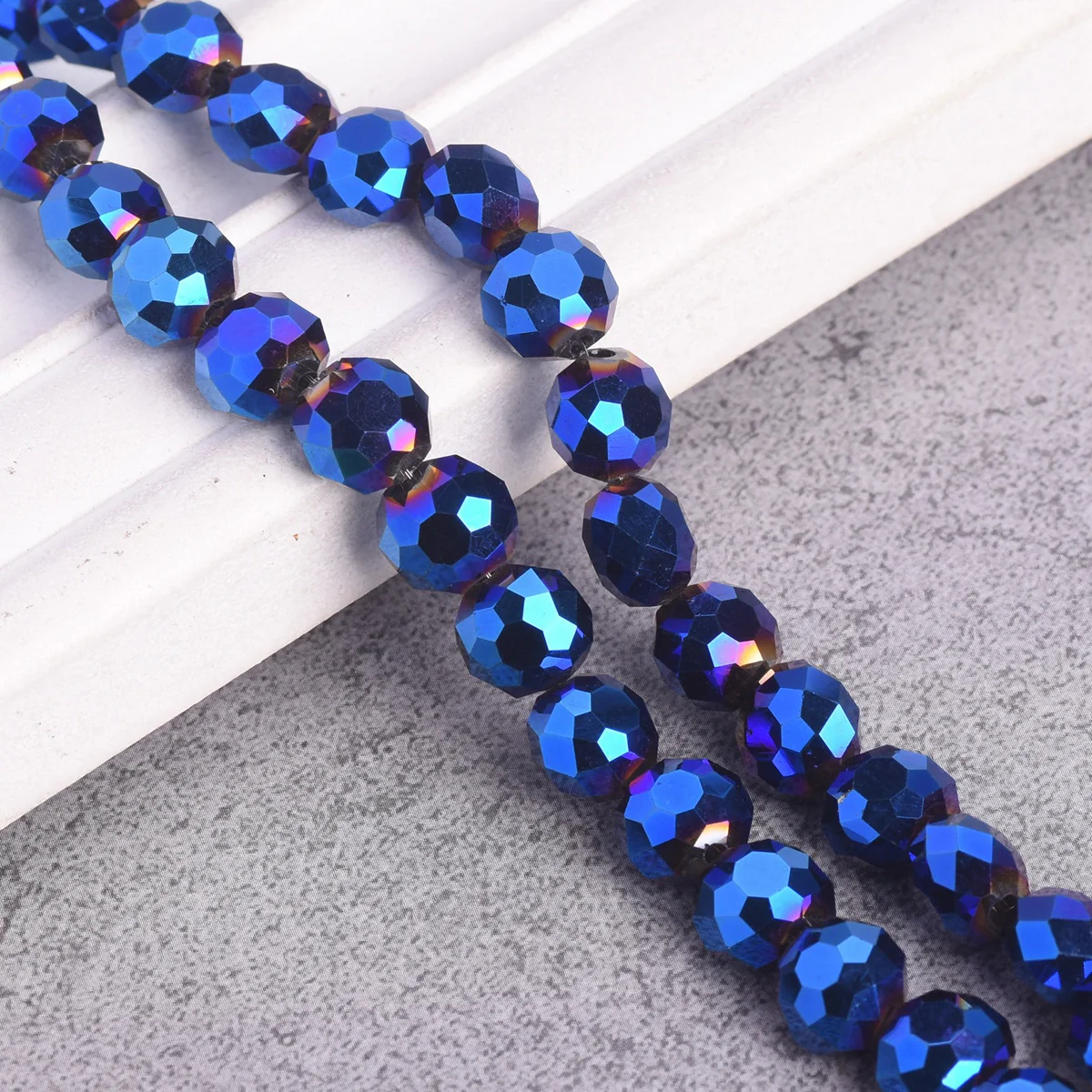 

50pcs 10x7.5mm Rondelle Faceted Blue Plated Crystal Glass Loose Beads For Jewelry Making DIY Findings