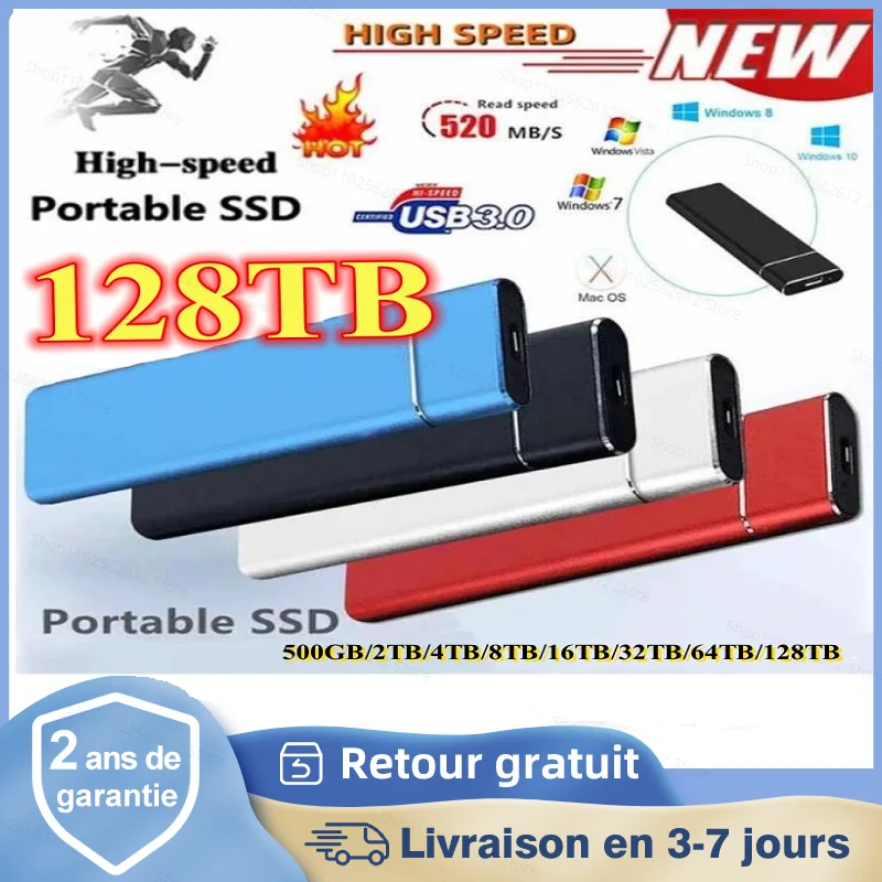

High-speed 128TB SSD Portable External Solid State Hard Drive 16TB-32TB-64TB USB3.0 Interface 100% Original Mobile Hard Drive