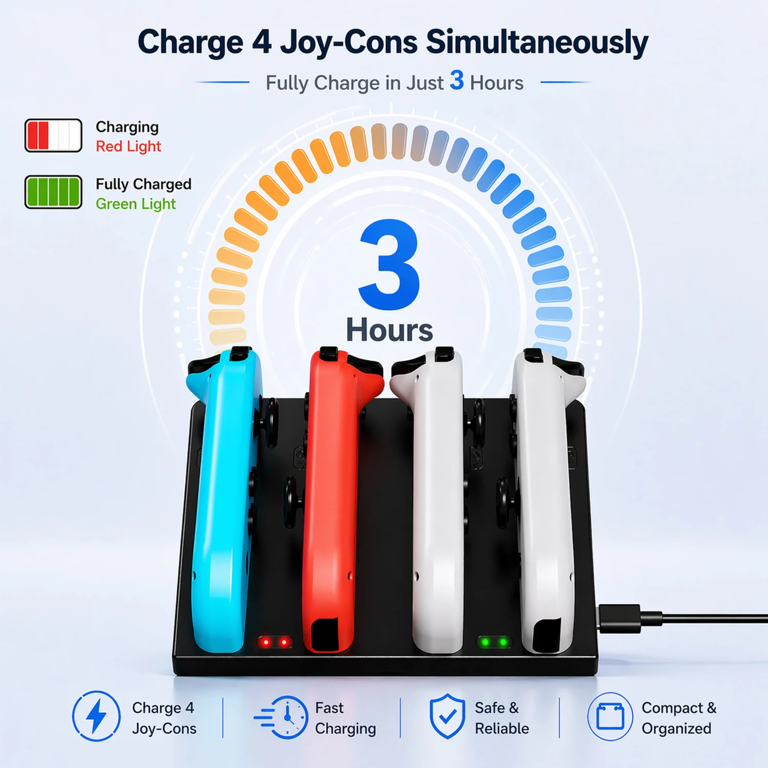 Фото Зарядная док-станция для контроллеров NS Switch/OLED, 4-слотовая станция быстрой зарядки с LED-индикатором для аксессуаров Switch №2