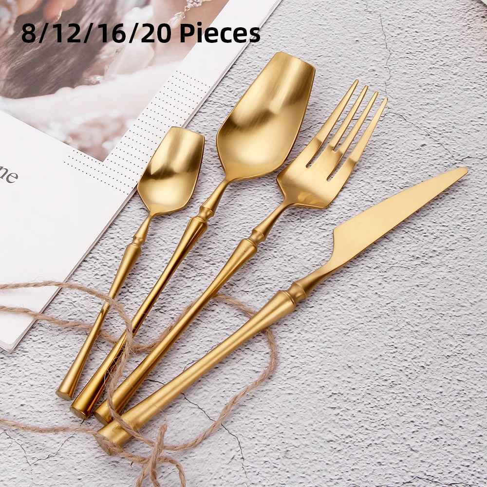 

8/12/16/20 Pieces Knife Spoon Fork Set Gold Cutlery Set Stainless Steel Tableware Sliver Dinnerware Kitchen Utensils Flatware