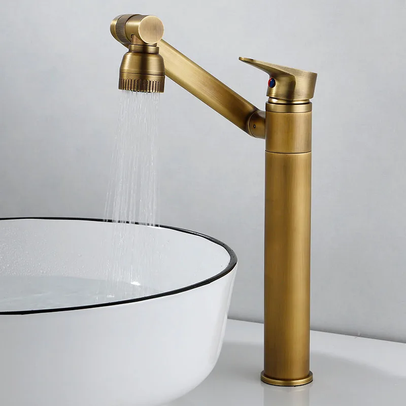 

Accessories Bathroom Faucet and Faucet Cold Bathroom Brass Two-speed Arc Water and Solid Retro Rotary High Hot Low Bronze Faucet