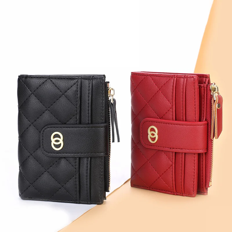 

Women Short Wallet PU Leather Pink Wallet Womans Card Holder Small Bag with Zipper Coin Money Purses Black Red Wallets for Women