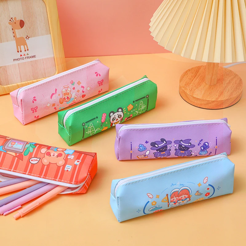 

Korean Cartoon School Pencil Bag Student PU Large Capacity Stationery Box Pencil Bag Cute Learning Articles