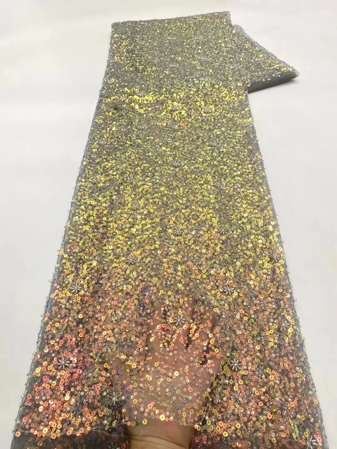 Лучшая цена нигерийская сетчатая кружевная ткань зеленые блестки кружевные