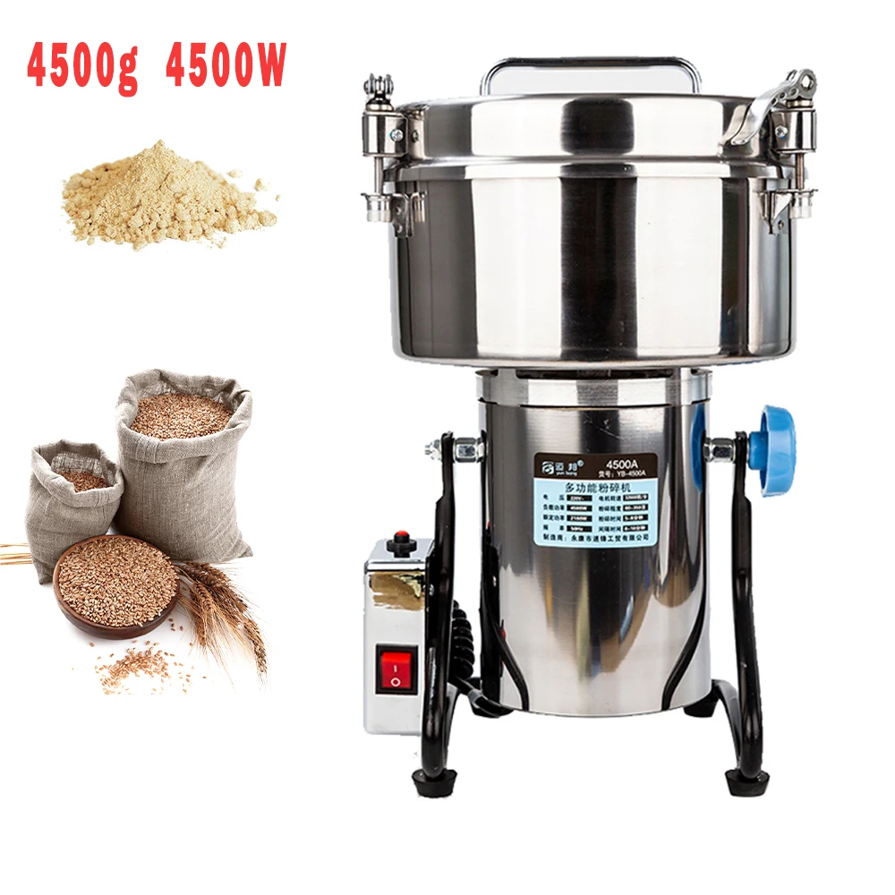 

4500G Commercial Grain Grinder High Speed 4500W Cereals Medicinal Materials Spices Powder Crusher Stainless Steel Coffee Grinder