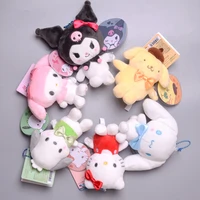 11cm kawaii cartoon stuffed animal plush pendant cute kuromi cinnamorol melody purin soft plushie keychain doll toys child gifts