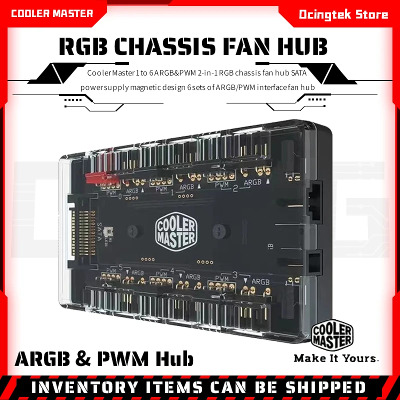 Master 1 To 6 Argb&pwm 2-in-1 Rgb Chassis Fan Hub Sata Power Supply Magnetic Design 6 Sets Of Argb/pwm Interface Fan Hub