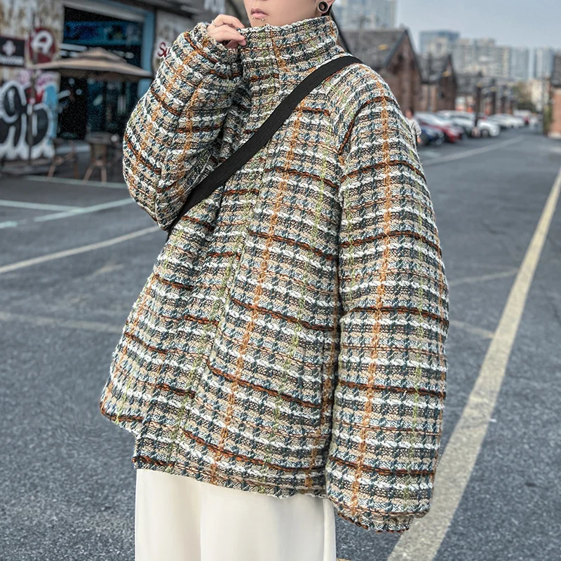 Winter Jacket Men Warm Fashion Oversize Retro Thick Plaid Jacket Men Streetwear Korean Loose Thicken Short Coat Mens Clothes
