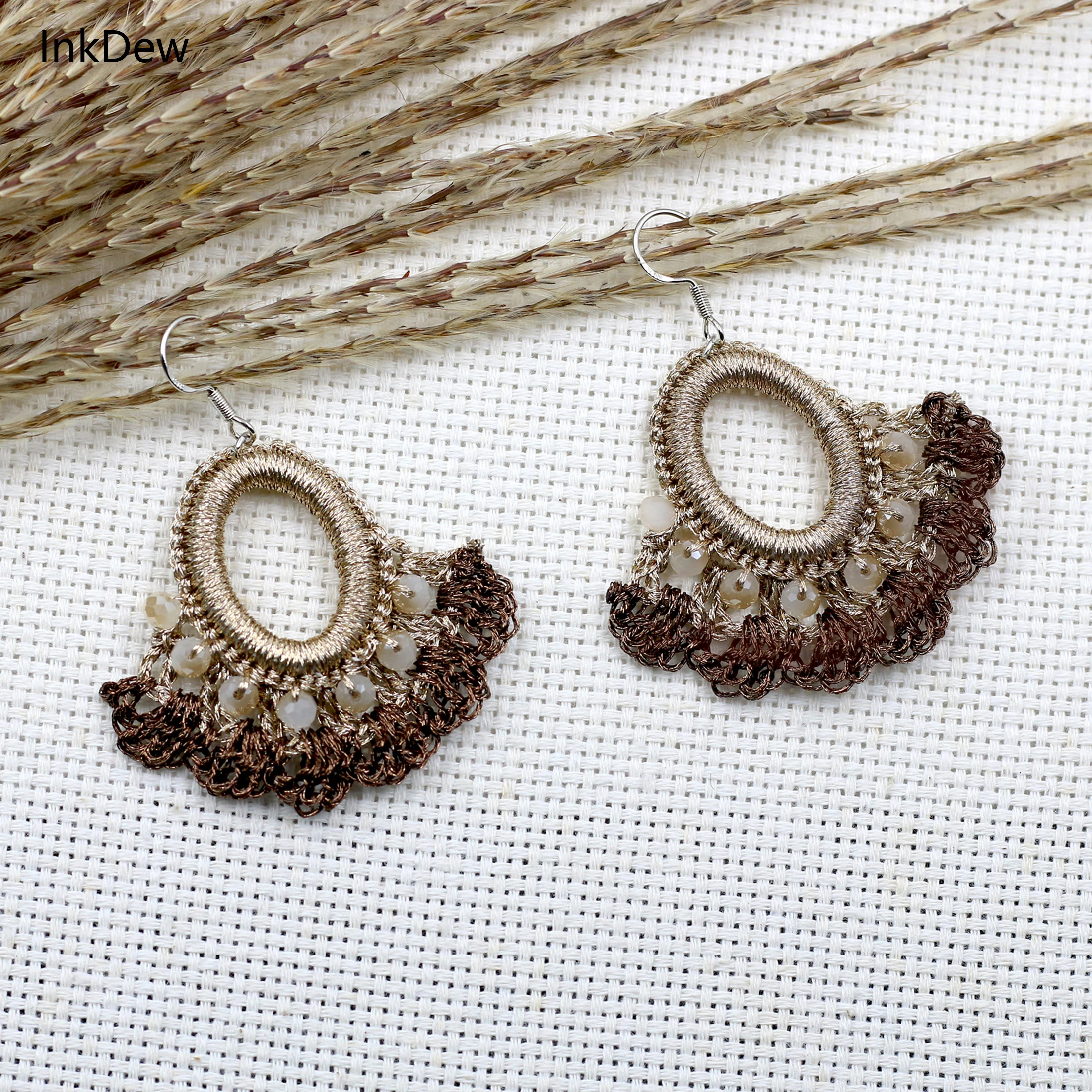 

INKDEW Fan Shape Braided Drop Earrings Handmade Crystal Beads Earrings For Women Big Long Earrings Bohemia Jewelry Gift