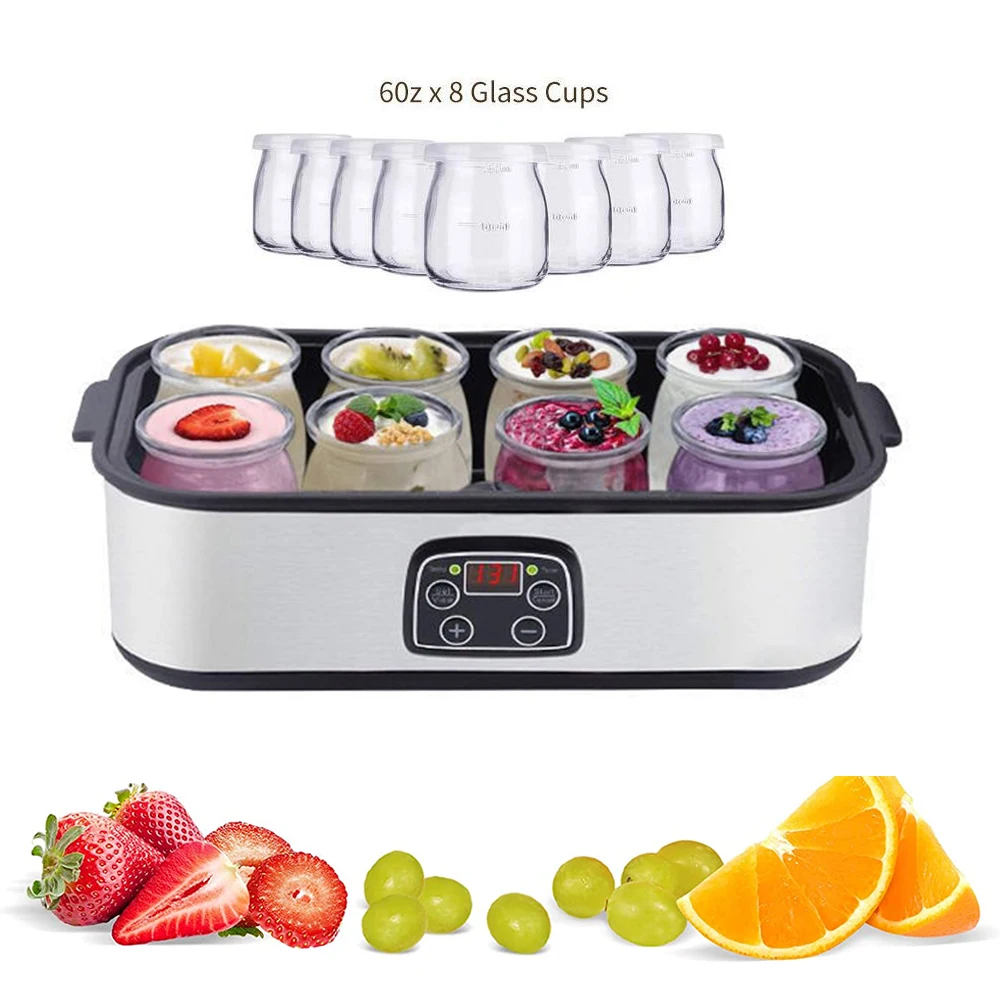 

220V Electric Yogurt Machine With 8 Glass Jars 6Oz Automatic Yogurt Maker LCD Display With Temperature Control Timing Function