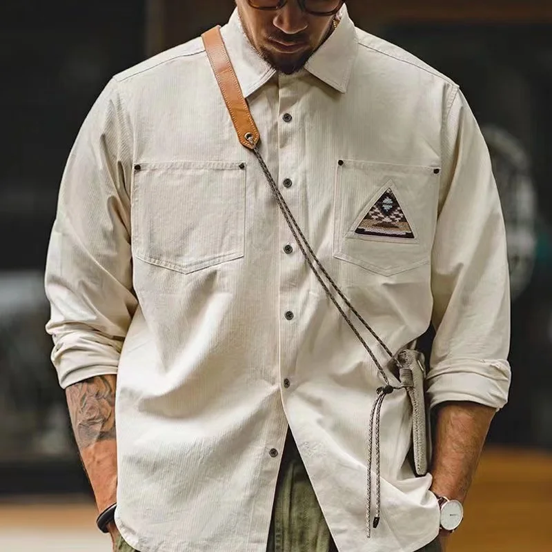 Men'S Shirts Vintage White Long Sleeve Shirts Spring Plus Size Embroidered Coat Male Square Neck Top Button-Up Men'S Clothing
