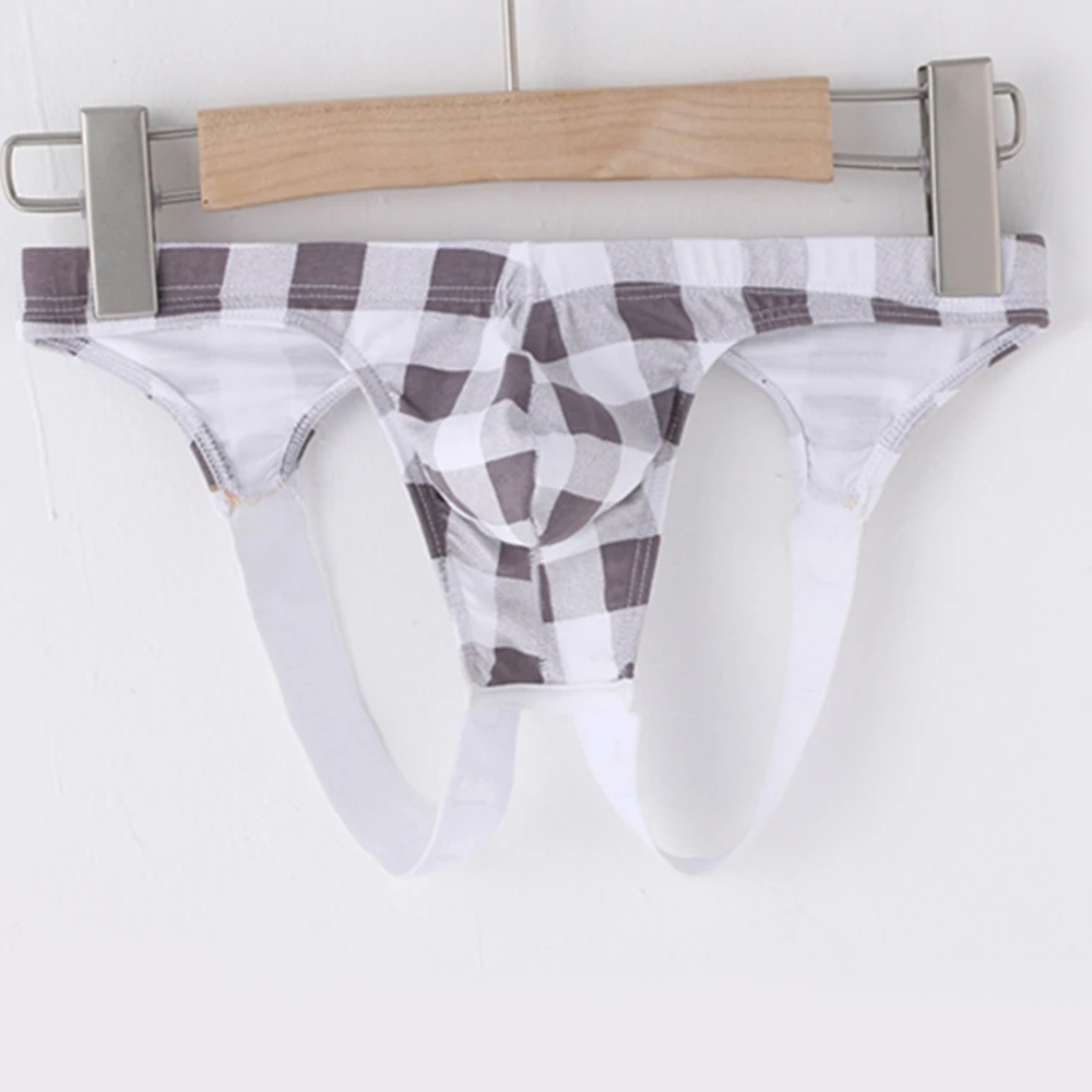 

Men Underwear Thong Plaid Backless Jockstrap Breathable Underwear Gay Briefs Low Rise Male Underpant Quick Dry Pouch Thong