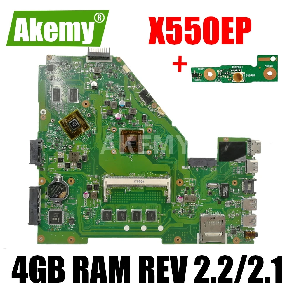 

New!!! X550EP Motherboard For Asus X550E X550EP X550E D552E X552E Laptop Mainboard REV 2.2/2.1 100% Tested 4GB RAM