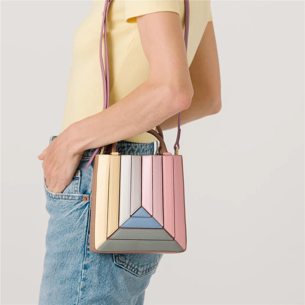 

Дизайнерская Женская сумка со вставками, Маленькая женская сумка-мессенджер из искусственной кожи на плечо, 2022, модные складные женские сум...