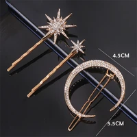 brand new classic vintage metal geometric rhinestone hairpin crystal moon sun star hair clip women hair pins accessories jewelry