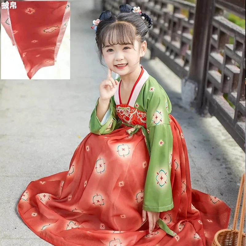 New Hanfu girls spring and autumn children's costume dress 2-10 years old girl cherry blossom princess dress Chinese style child enlarge