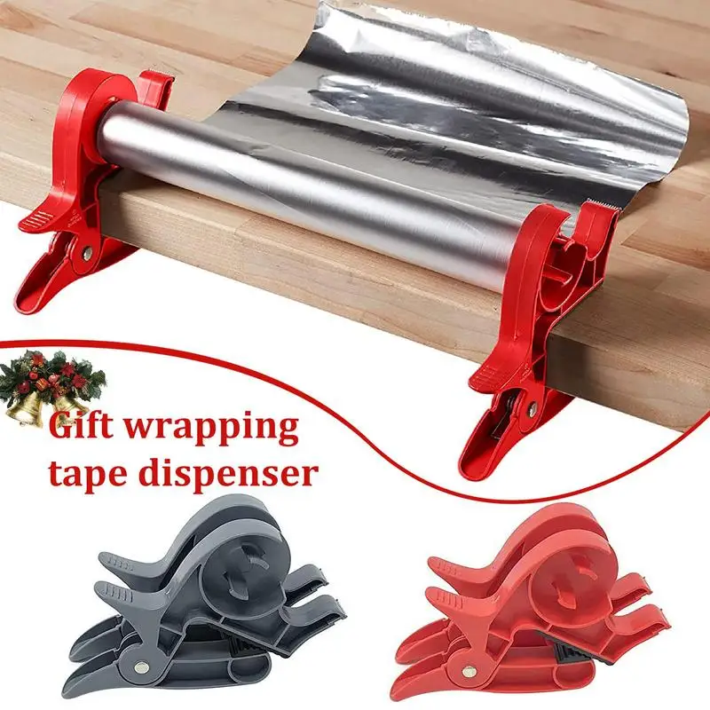 

Wrapping Paper Holder Clips 2pcs Desktop Gift Wrap Cutter with Tape Dispensers Aluminum Foil Christmas Kraft Paper Organizer