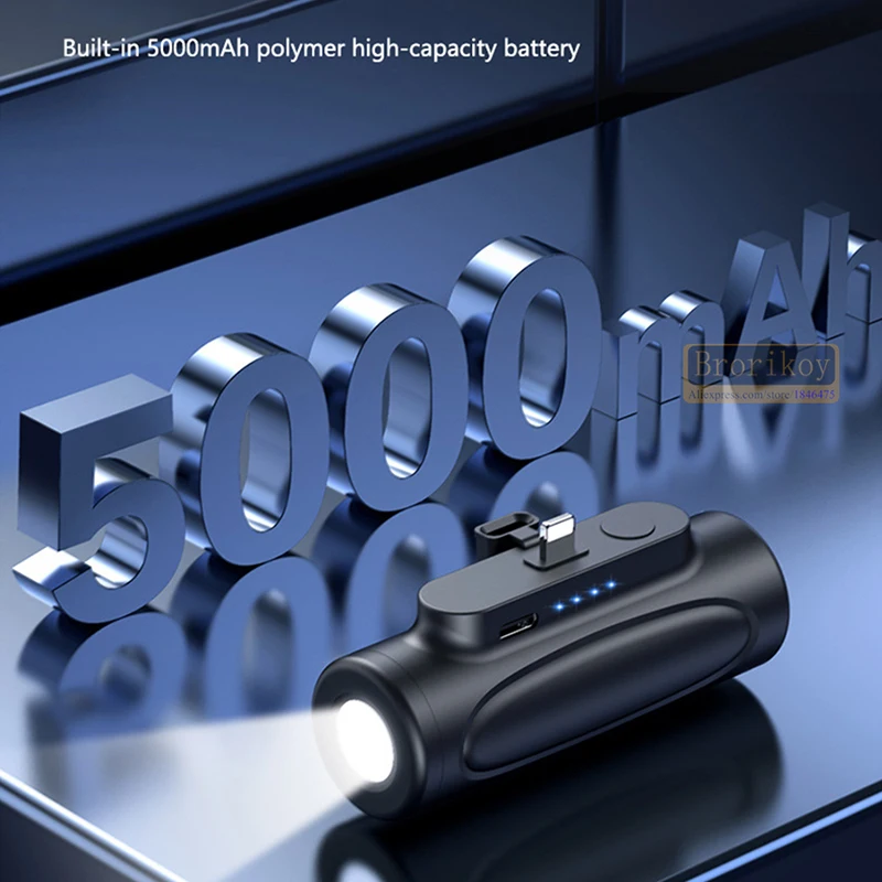 Фото Компактный внешний аккумулятор 5000 мАч, портативный внешний аккумулятор для зарядки, внешний аккумулятор для iPhone 12, Samsung, Xiaomi №4