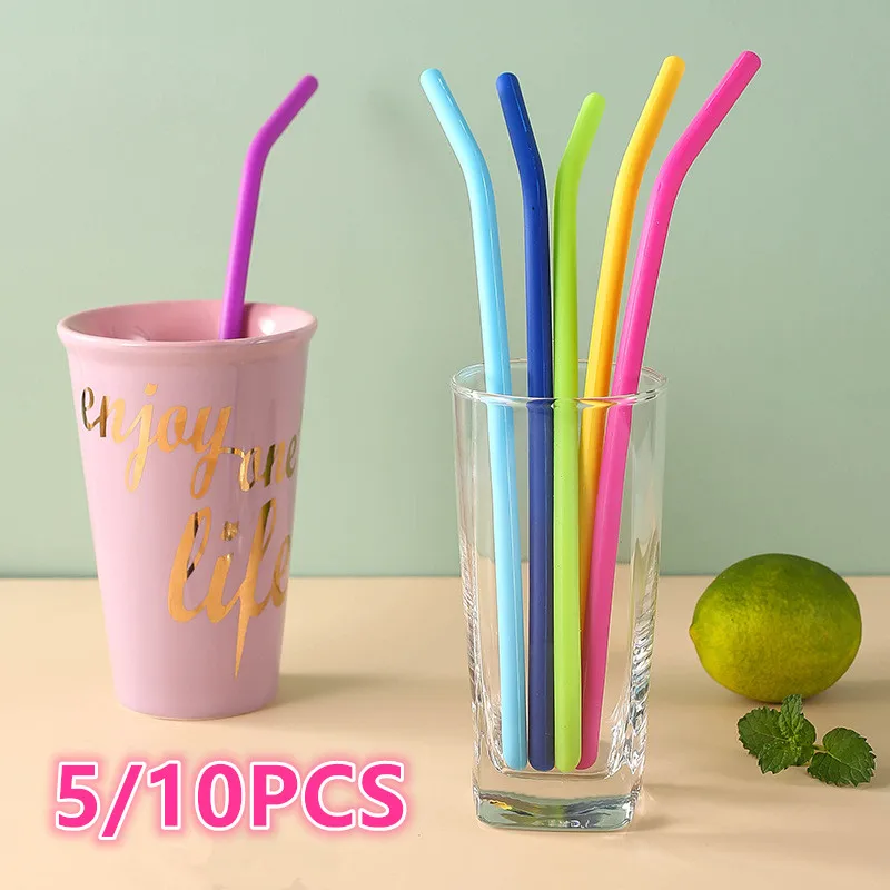 

10PCS Silicone Straw Drinking Fruit Juice Milk Tea Curved Soft Straw Complementary Food Multi-color Straws Can Be Reused