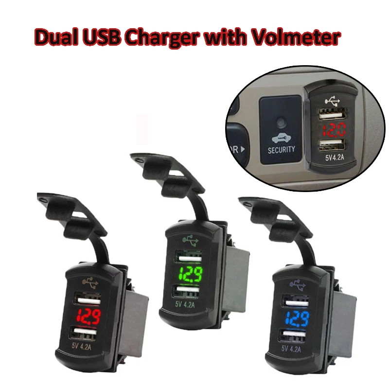 

LED 12V Dual Port USB Charger Socket Car Boat Voltmeter Rocker Switch Panel