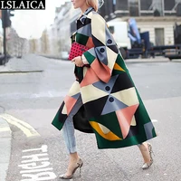 casual lapel trench coat for women autumn winter fashion print loose warm long coat s 5xl high street style ladies overcoats