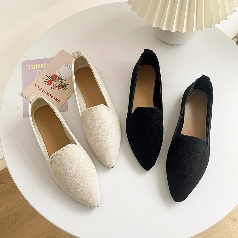 

2023 Fashion Slip on Loafers Breathable Stretch Ballet Shallow Flats Women Soft Bottom Pointed Toe Boat Shoes plus size43 Flats