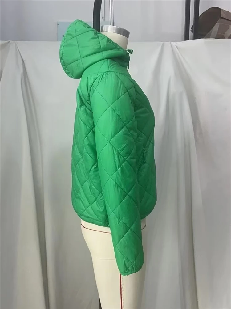 KEYANKETIAN women's hooded quilted jacket Fall/Winter fashion Green short casual jacket Mujer thin zip-up jacket