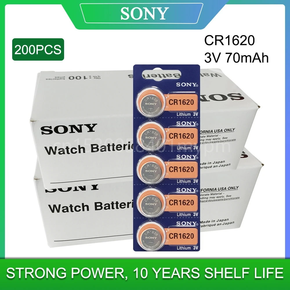 

200 шт. SONY оригинальный CR1620 кнопочный аккумулятор Cr1620 ECR1620 GPCR1620 3 в литиевый аккумулятор для кардиостимулятора