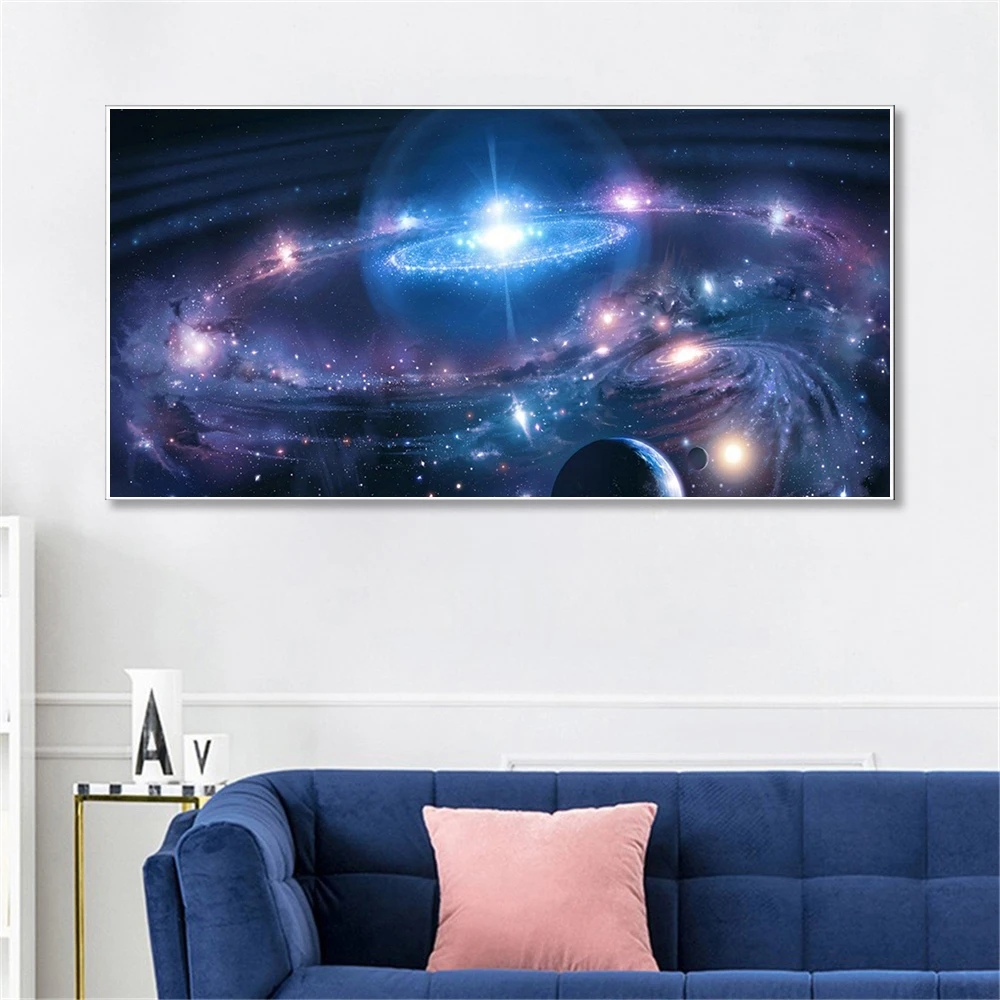 

Starry Sky Universe Canvas Painting Space Nebula Wall Art Solar Planet Orbital Poster Prints Sci-fi Galaxy Picture Room Decor