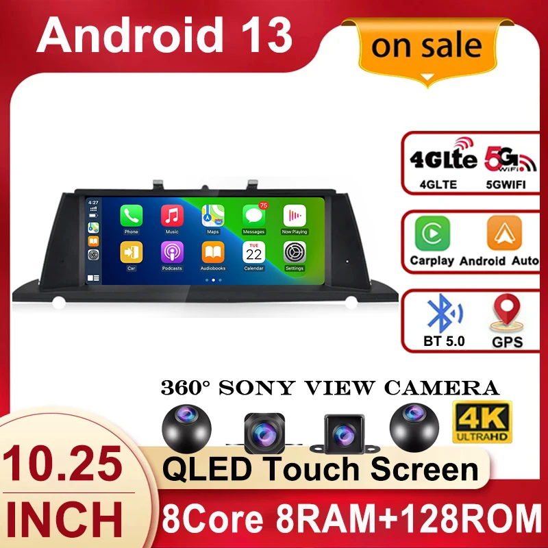 10 25 &quotAndroid 13 Беспроводная проекционная система для BMW 5 Series GT F07 2009 - 2016 CIC NBT