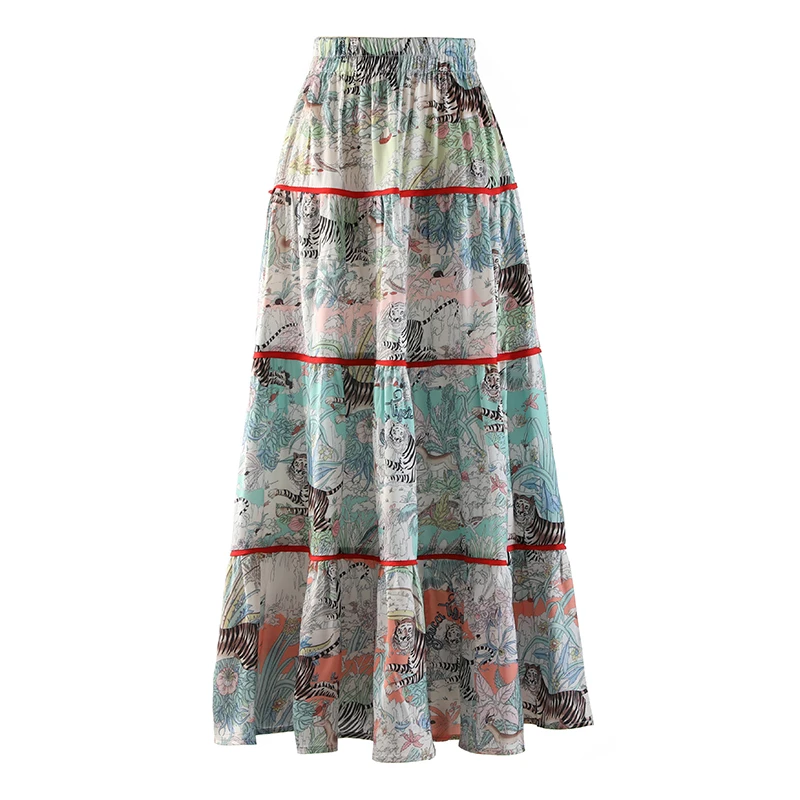 

Women's Dress Skirt 2022 Summer New Chiffon Animal Print Leisure Long-term High Waist Elastic Large Swing A-line Skirt