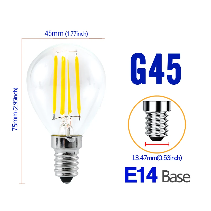 

1-12pcs G45 Globe Light Bulbs A60 Glass LED Filament E27 E14 Screw Base AC 220V Retro Decorative 2W 4W 6W 8W Edison Bulb
