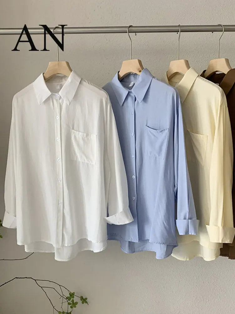 Spring 2023 New Women Single-breasted Solid-color Long-sleeved Medium-long Shirt and Jacket Elegant and Youth Woman Blouses